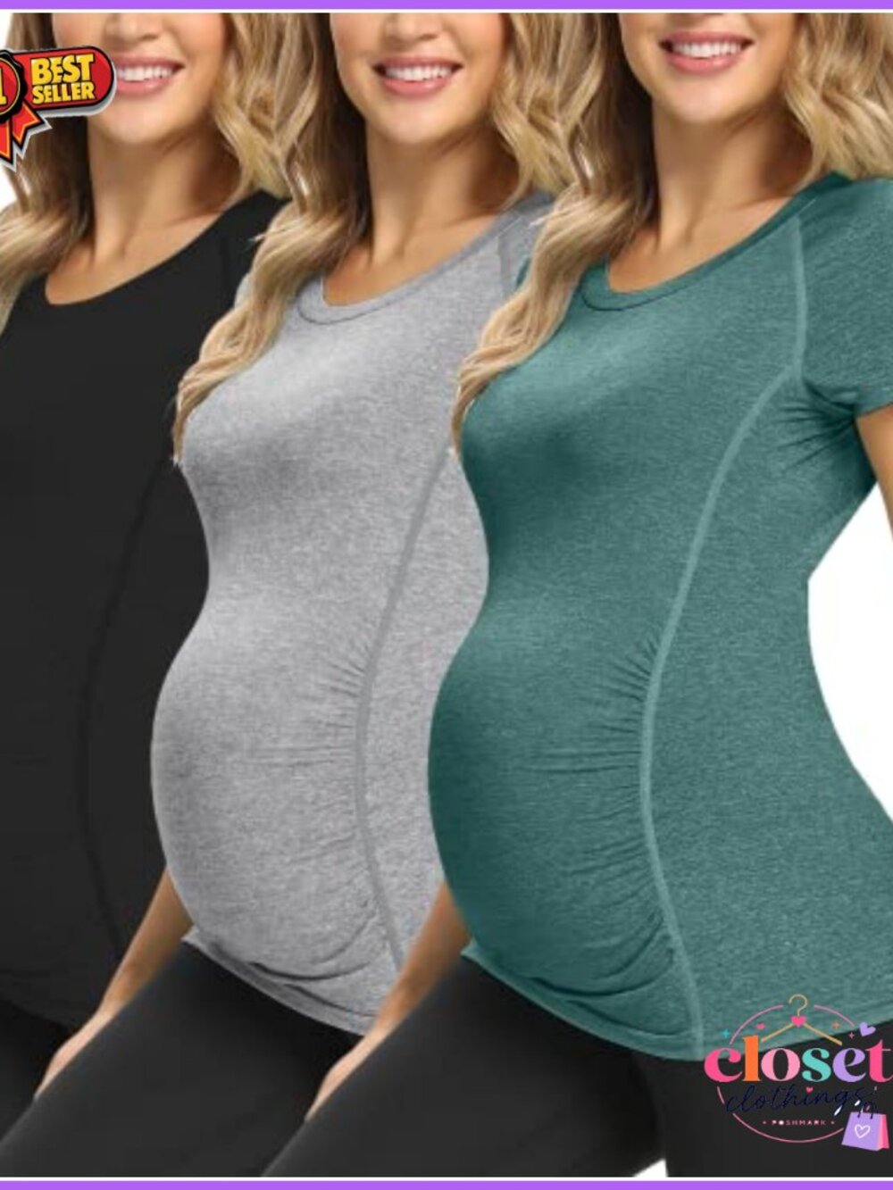 Women's Maternity Active Top Short Sleeve Ruched Yoga Workout Athletic Tee